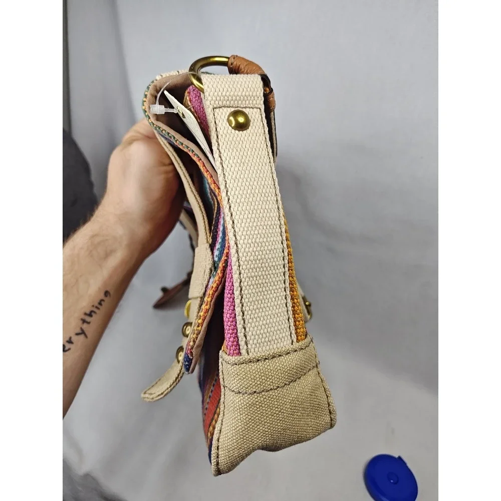 Fossil Grayson Flap‎ Stripe Crossbody Bag NWT Colorful Woven Canvas Leather